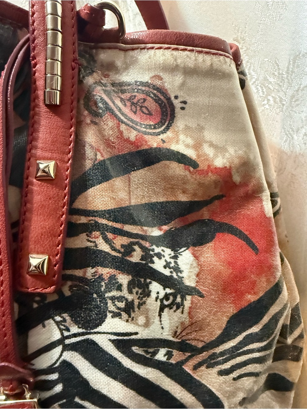 Jimmy Choo Floral Multicolor Tote with Red Handles - Picture 10 of 11